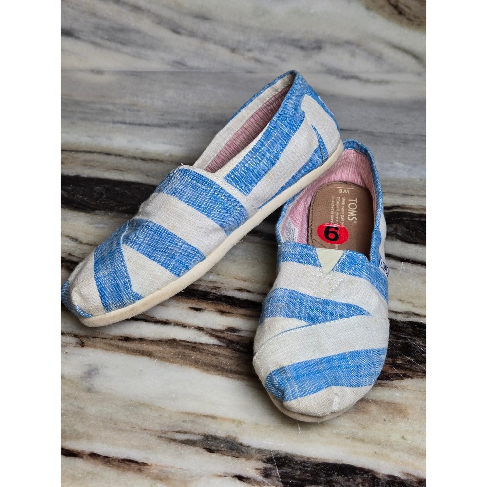 TOMS Womens‎ Alpargata Blue White Striped Canvas Slip On Shoes Size 6  nautical